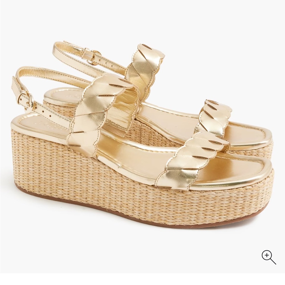 J.CREW Metallic Gold Braided Wedge Sandals. Size 8.